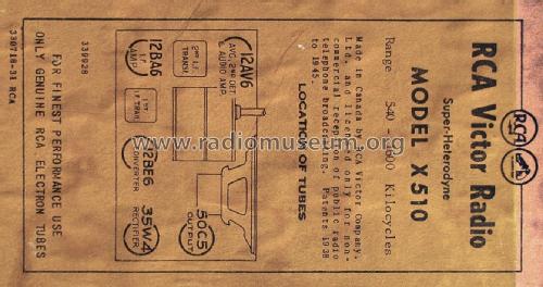 X510 ; RCA Victor (ID = 1906285) Radio