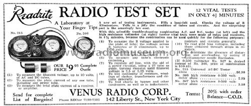 Tube Tester, Tube Checker, Universal AC-DC Tester 215; Readrite Meter Works (ID = 1436085) Equipment