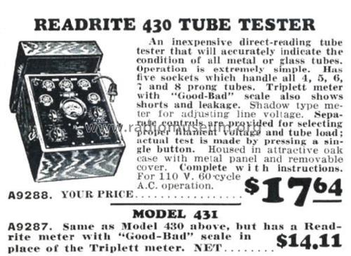 Tube Tester 430; Readrite Meter Works (ID = 2670297) Equipment