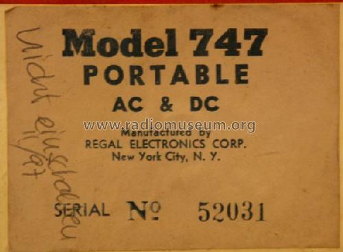 747 ; Regal; New York NY (ID = 621546) Radio