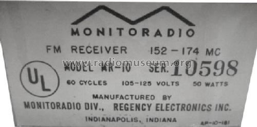 Monitoradio MR-10 FM-Receiver; Regency brand of I.D (ID = 1192189) Commercial Re
