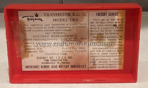 TR-4 ; Regency brand of I.D (ID = 2905286) Radio