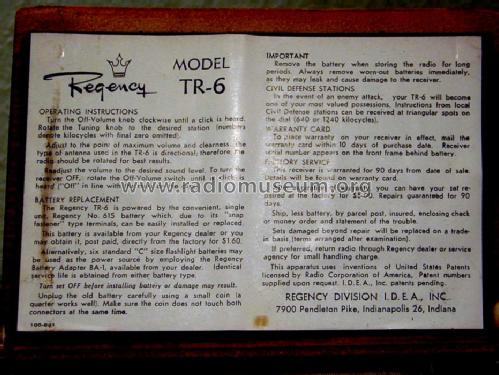 TR-6 ; Regency brand of I.D (ID = 1337180) Radio