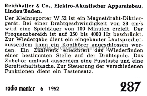 Klein-Reporter W52; Reichhalter & Co.; (ID = 3001794) R-Player