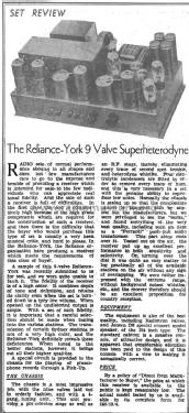 York 9-valve; Reliance Radio. (ID = 2415521) Radio