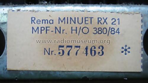 Minuet RX21; REMA, Fabrik für (ID = 809573) Radio