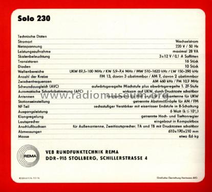 Solo 230; REMA, Fabrik für (ID = 1328820) Radio