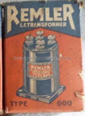 Intermediate Frequency Transformer 600; Remler Co. Ltd.; San (ID = 1943656) Radio part