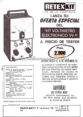 Voltimetro a valvula {VTVM} VV-1; Retex S.A.; (ID = 1906089) Equipment
