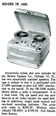 AM-Radio Tape Recorder TR-1000; Revere Camera Co.; (ID = 1802508) Radio