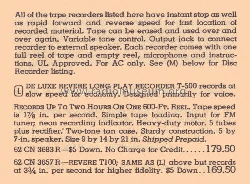 Tape Recorder T-100; Revere Camera Co.; (ID = 2072440) Reg-Riprod