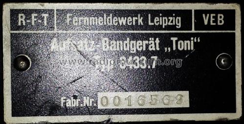 Aufsatz-Bandgerät Toni 8433.7; Fernmeldewerk (ID = 1698708) Reg-Riprod