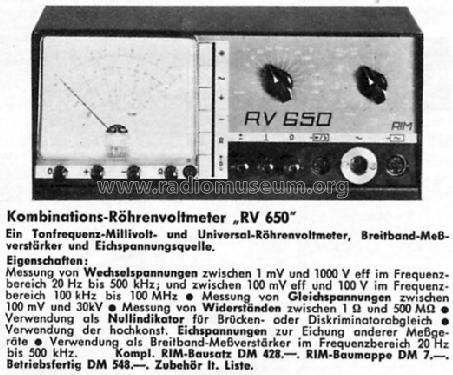 Kombinations-Röhrenvoltmeter RV650; RIM bzw. Radio-RIM; (ID = 206972) Equipment