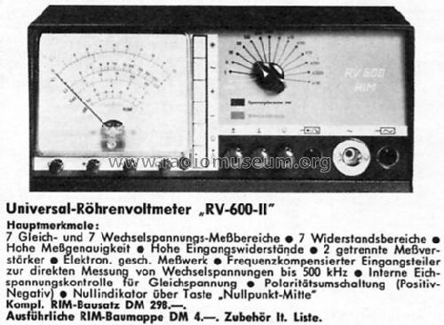 Universal-Röhrenvoltmeter RV-600-II; RIM bzw. Radio-RIM; (ID = 206971) Equipment