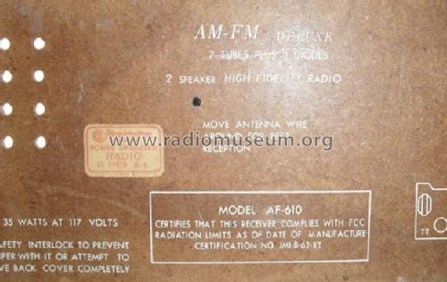 2 Speaker High Fidelity AM-FM-Deluxe AF-610; Rincan Kyowa (ID = 1432600) Radio