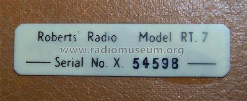 RT7; Roberts Radio Co.Ltd (ID = 1746033) Radio