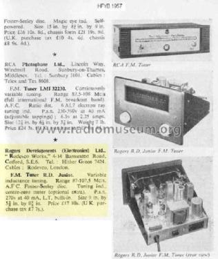 RD Junior FM Tuner ; Rogers, Catford see (ID = 2342241) Radio