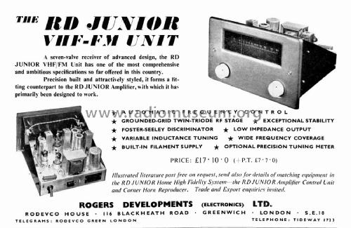 RD Junior FM Tuner ; Rogers, Catford see (ID = 2836414) Radio