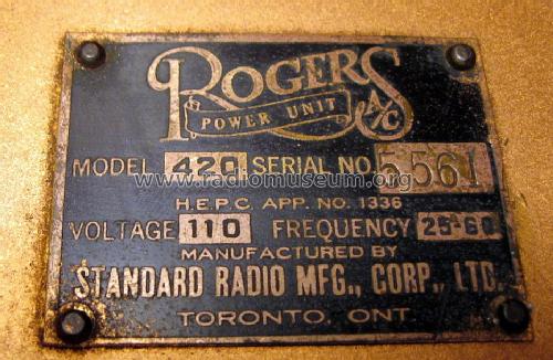 Rogers 420 Table Ch= 400; Rogers-Majestic, (ID = 1060849) Radio