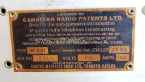 Rogers R451 ; Rogers-Majestic, (ID = 501256) Radio