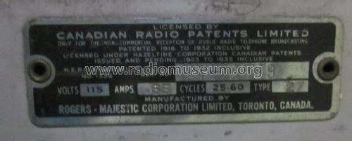 Rogers Ten-59 Ch= 27; Rogers-Majestic, (ID = 1405504) Radio
