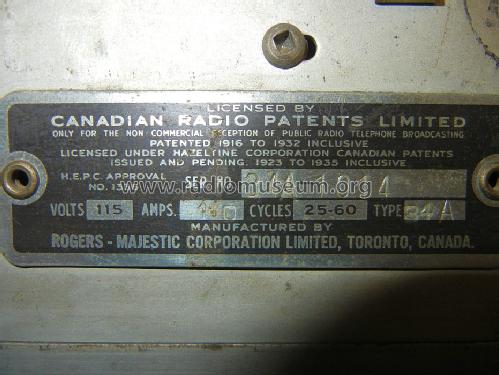 Rogers Ten-76 or 10-76 Ch= 34A; Rogers-Majestic, (ID = 1304202) Radio