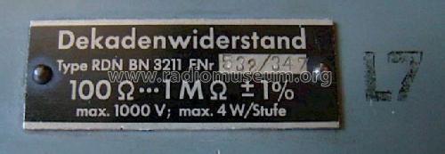 Dekadenwiderstand RDN 110 Ω - 1 MΩ BN 3211; Rohde & Schwarz, PTE (ID = 1173247) Equipment