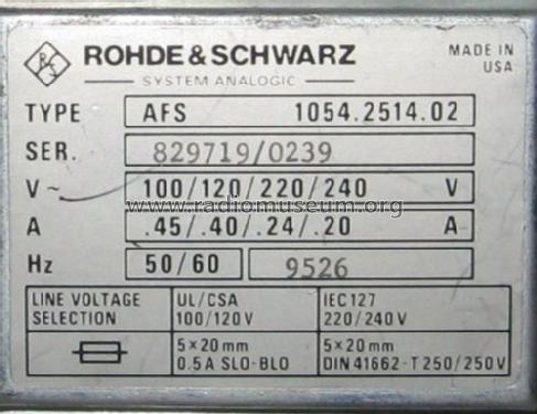 Multifunktions ARB Generator AFS 1054.2514.02; Rohde & Schwarz, PTE (ID = 1571076) Equipment