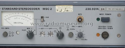 Stereomesscoder Standard Stereocoder MSC-2 230.9314.03/04; Rohde & Schwarz, PTE (ID = 1411640) Equipment