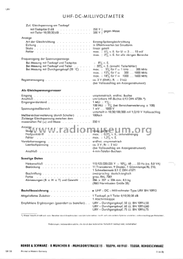 UHF-DC-Millivoltmeter URV ; Rohde & Schwarz, PTE (ID = 2689299) Ausrüstung