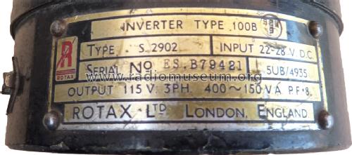 Inverter Type 100B S.2902; Rotax Ltd. - see (ID = 1114620) Power-S
