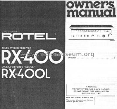 AM/FM Stereo Receiver RX-400; Rotel, The, Co., Ltd (ID = 1722096) Radio