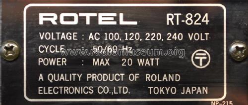 AM/FM Stereo Tuner RT-824; Rotel, The, Co., Ltd (ID = 1822301) Radio