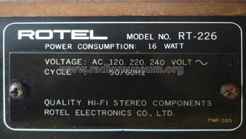 AM/FM Stereo Tuner RT-226; Rotel, The, Co., Ltd (ID = 1728366) Radio