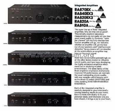 Stereo Integrated Amplifier RA-820BX3; Rotel, The, Co., Ltd (ID = 2807745) Ampl/Mixer