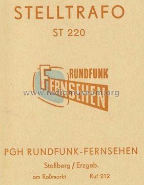 Stelltrafo ST220; Rundfunk Fernsehen, (ID = 1192171) Strom-V