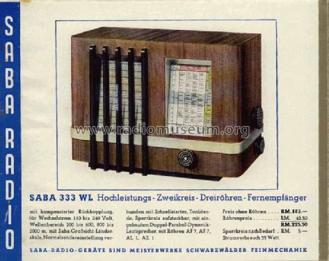S-333WL 333WL; SABA; Villingen (ID = 494000) Radio