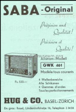 S-461GWK 461GWK; SABA; Villingen (ID = 794436) Radio