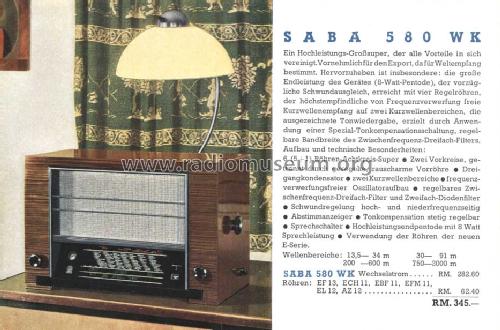 S-580WK; SABA; Villingen (ID = 40048) Radio