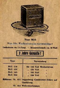 Batteriegleichrichter BLG 110; SABA; Villingen (ID = 499495) Strom-V
