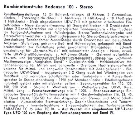 Bodensee 100-Stereo Fernseh-Stereo-Musik-Truhe; SABA; Villingen (ID = 2896122) Fernseh-R