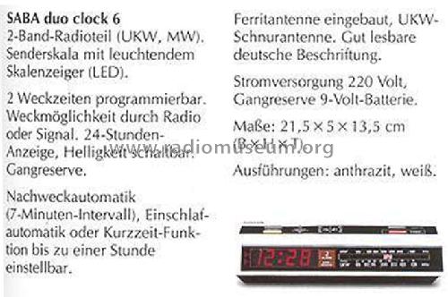 Duo-Clock 6; SABA; Villingen (ID = 1094712) Radio