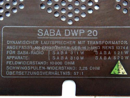 Lautsprecher Permadyne DWP20; SABA; Villingen (ID = 1419270) Speaker-P