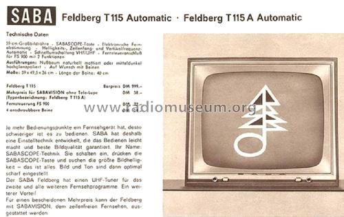 Feldberg T115 Automatic; SABA; Villingen (ID = 2048704) Télévision