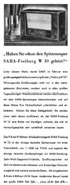 Freiburg W10 ; SABA; Villingen (ID = 2772289) Radio