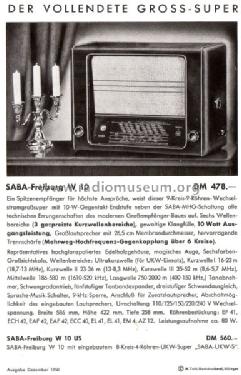 Freiburg W10 ; SABA; Villingen (ID = 627844) Radio