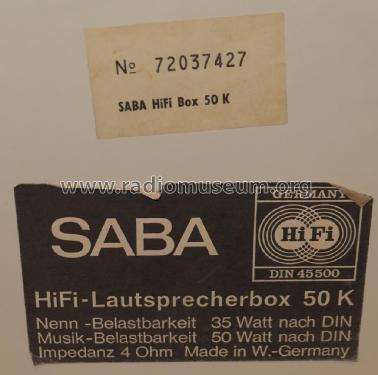 HiFi-Lautsprecherbox 50-K; SABA; Villingen (ID = 2628088) Speaker-P