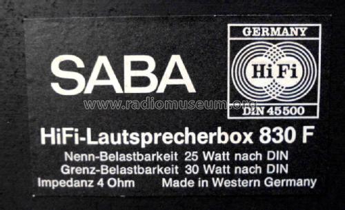 HiFi-Lautsprecherbox 830F; SABA; Villingen (ID = 2560671) Speaker-P