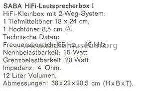 Hifi-Lautsprecherbox I ; SABA; Villingen (ID = 2149047) Speaker-P