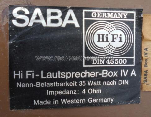 HiFi-Lautsprecherbox IV A ; SABA; Villingen (ID = 2028624) Speaker-P